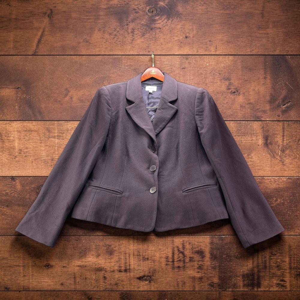 Vintage USA Neiman Marcus Exclusive Womens Dark Purple Wool Blazers Jackets 16